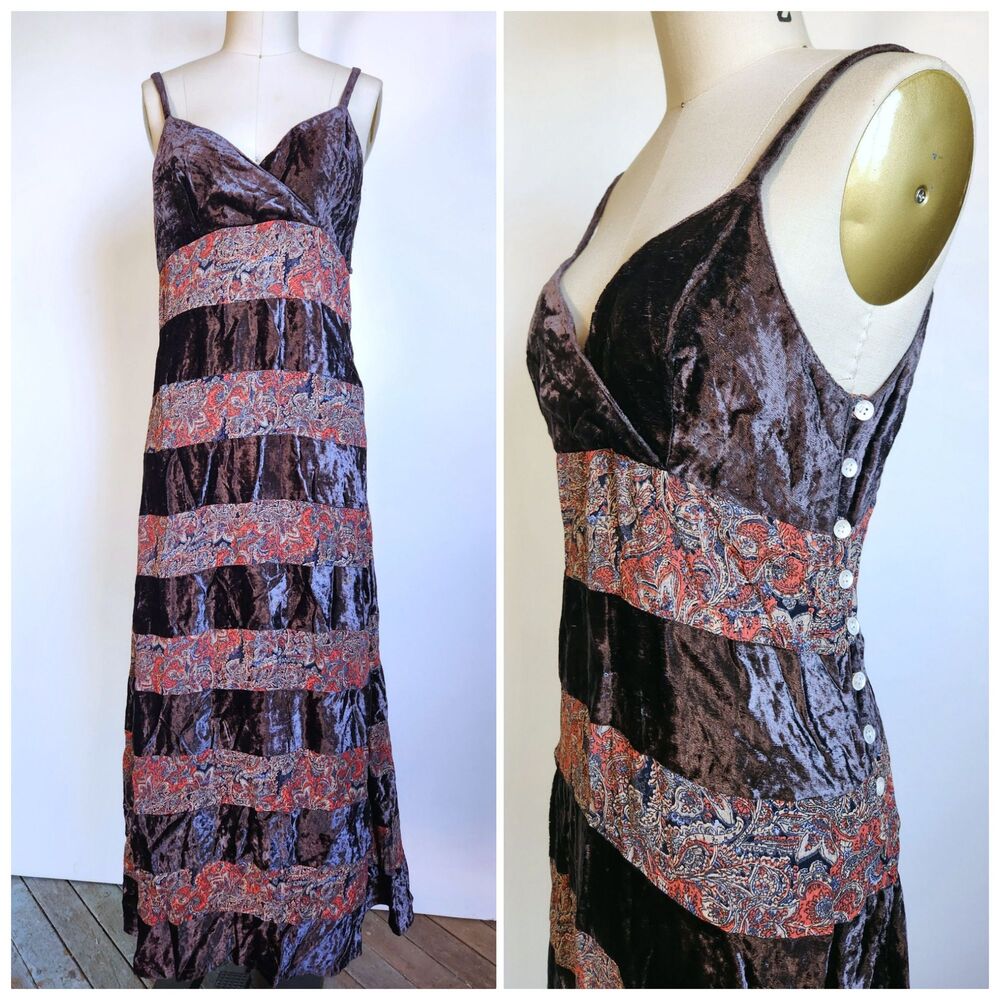 80s Velvet Maxi Dress Contempo Casuals Floral Floor Length Dress 80s 90s XS S